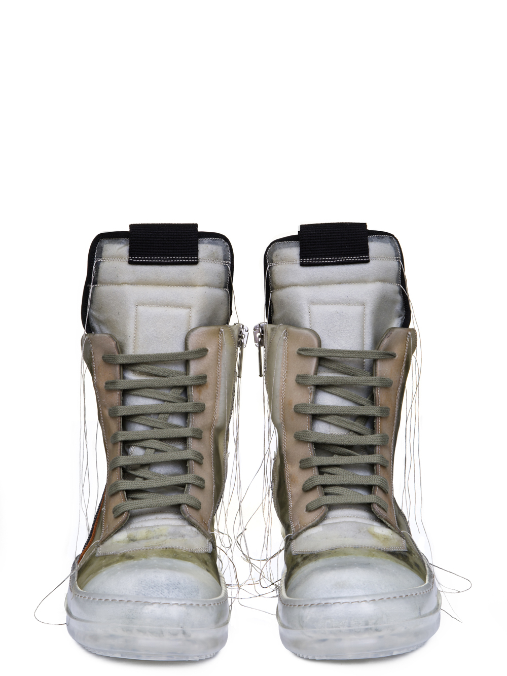 RICK OWENS SS19 BABEL GEOBASKETS IN NATURAL TRANSPARENT CALF LEATHER