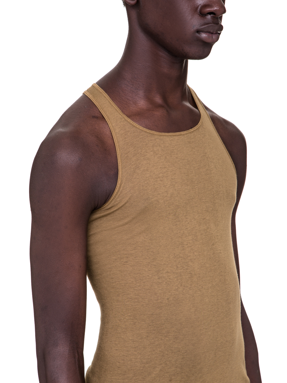 RICK OWENS SS19 BABEL BASIC RIB TANK IN MUSTARD GREEN