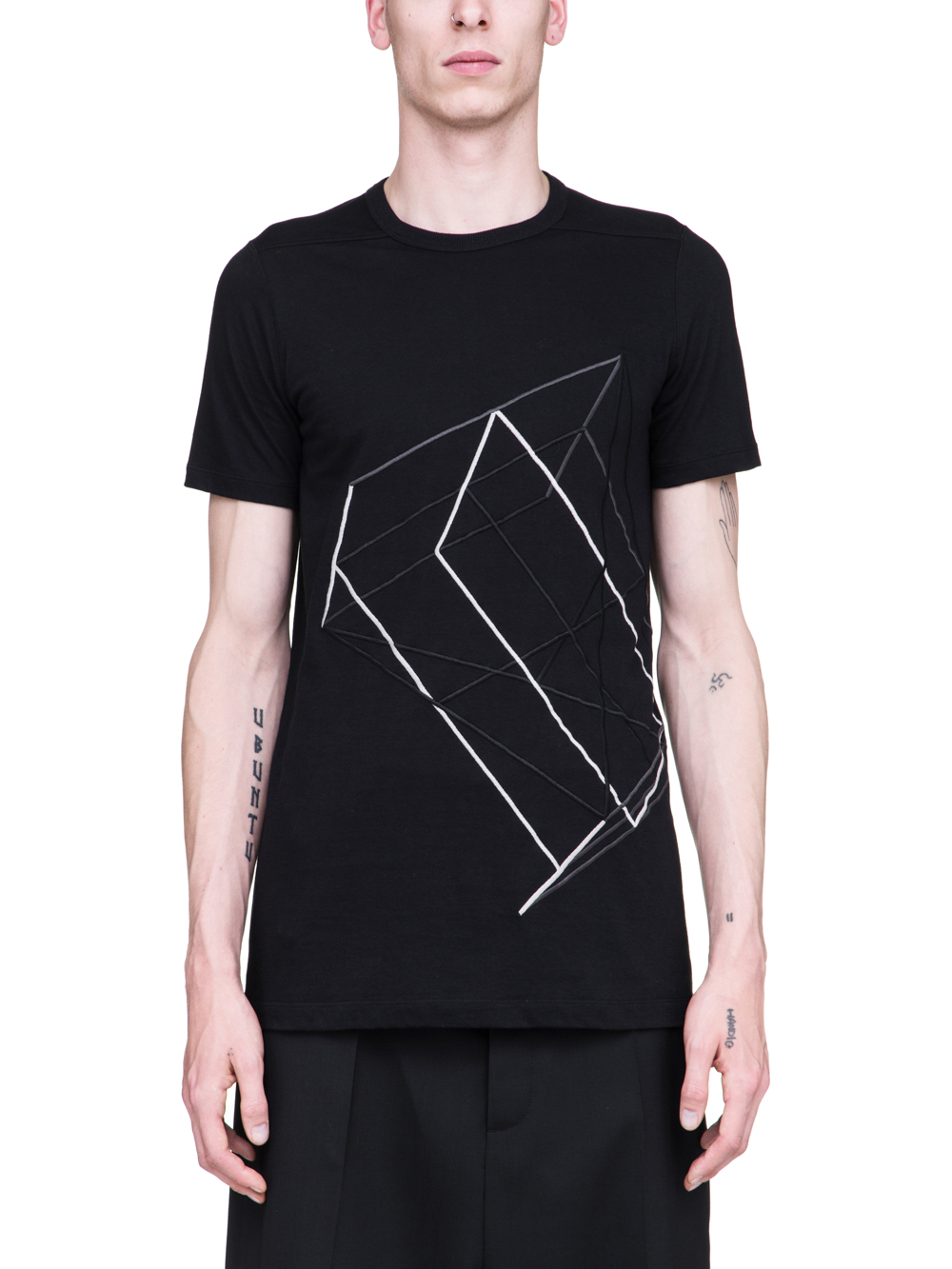 RICK OWENS SS19 BABEL LEVEL TEE IN BLACK COTTON