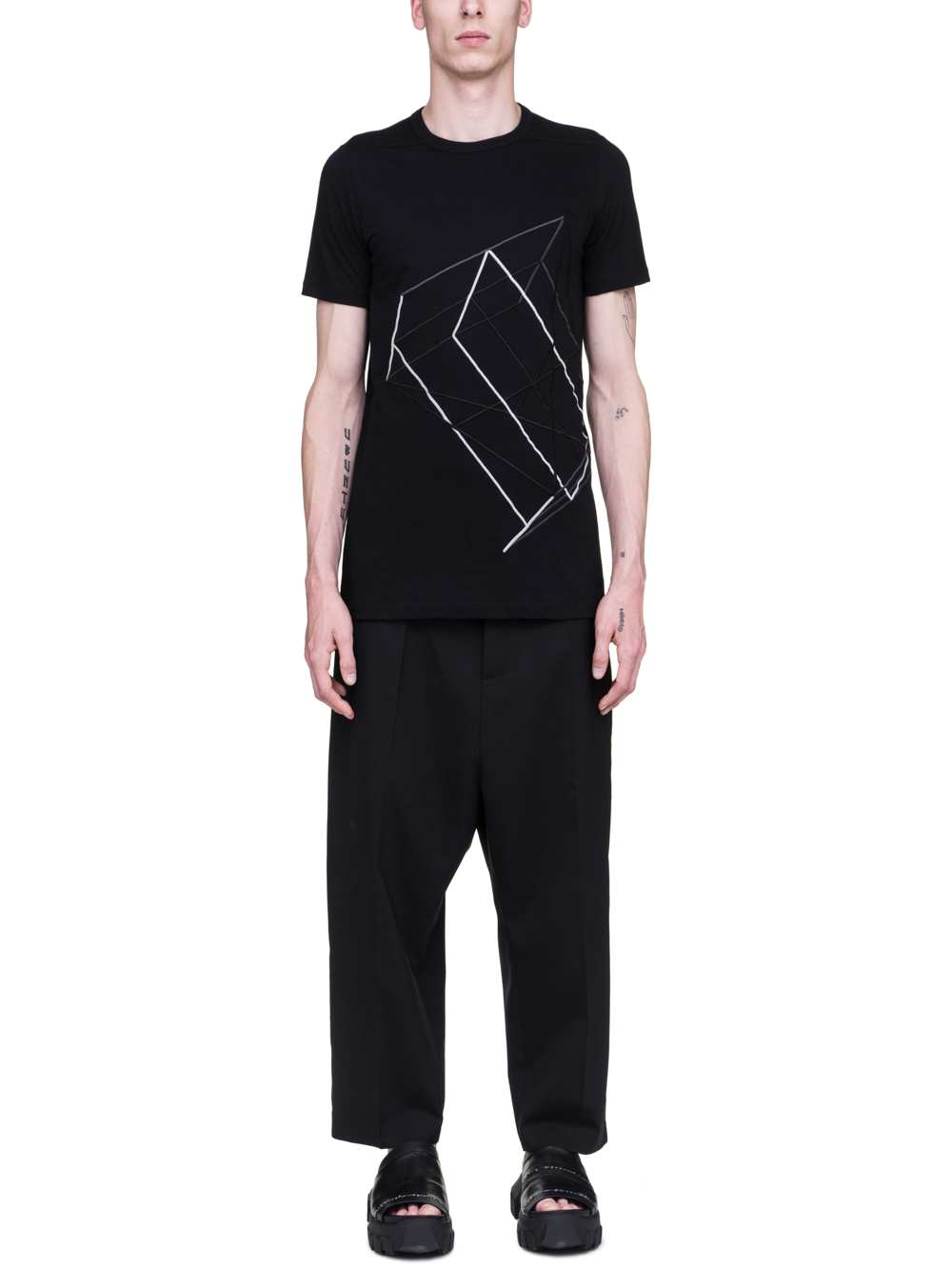 RICK OWENS SS19 BABEL LEVEL TEE IN BLACK COTTON