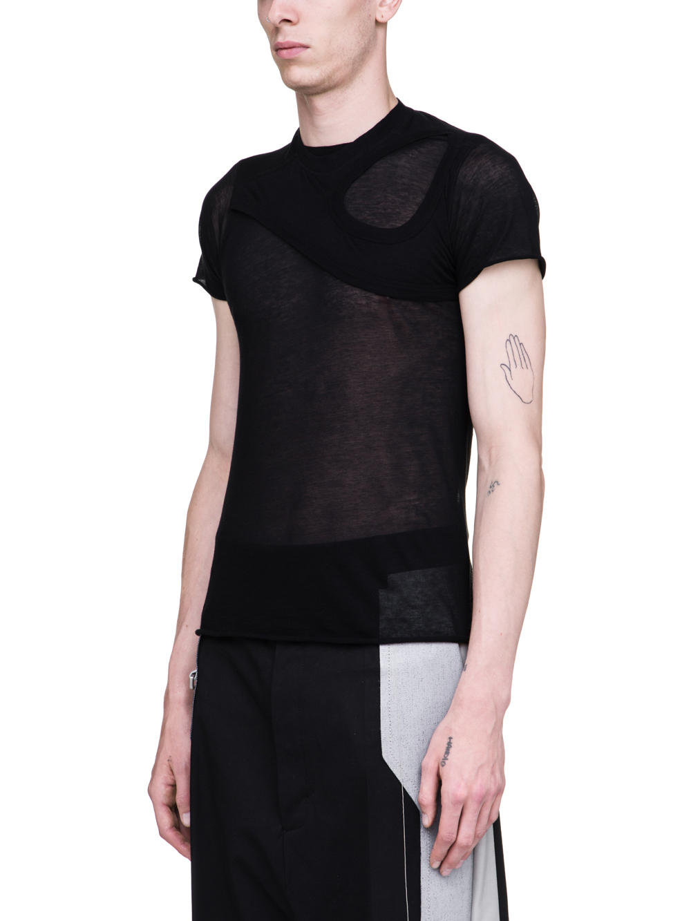 RICK OWENS SS19 BABEL LEVEL SHORTSLEEVE TEE WITH MEMBRANE