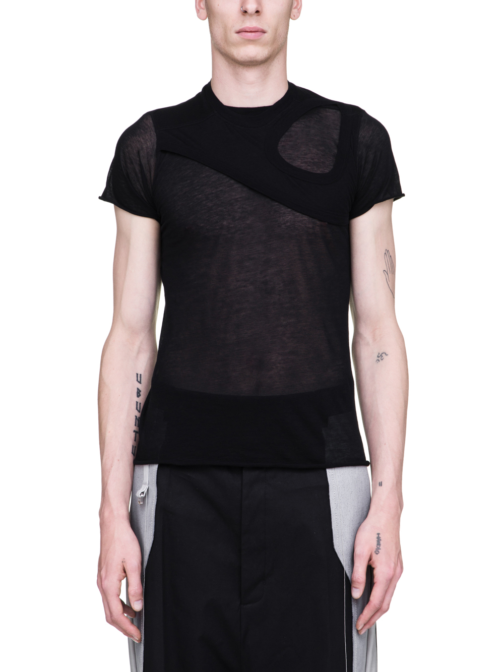 RICK OWENS SS19 BABEL LEVEL SHORTSLEEVE TEE WITH MEMBRANE