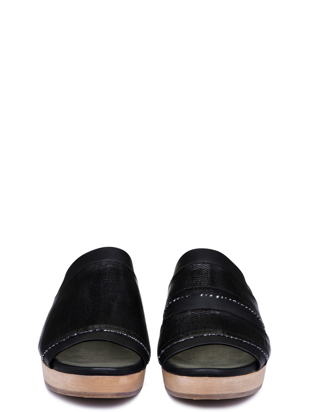 RICK OWENS SS19 BABEL ISLAND CLOG COMBOS IN BLACK LEATHER WOOD COLOR SOLES