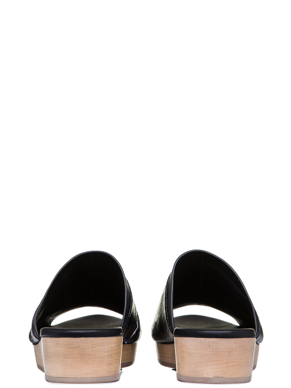 RICK OWENS SS19 BABEL ISLAND CLOG COMBOS IN BLACK LEATHER WOOD COLOR SOLES