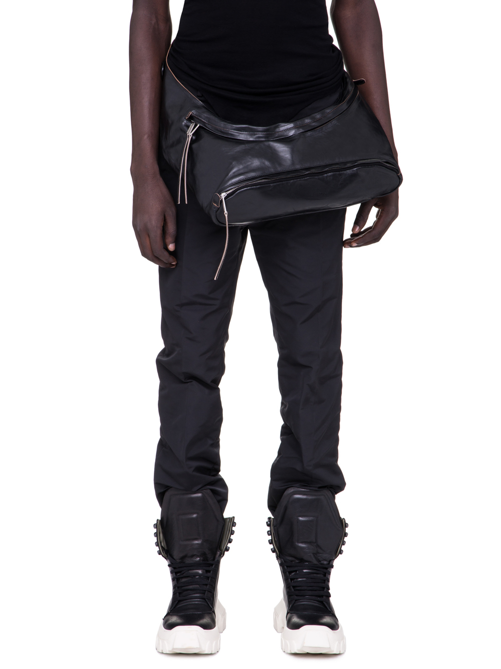 RICK OWENS SS19 BABEL FANNYPACK IN BLACK LEATHER