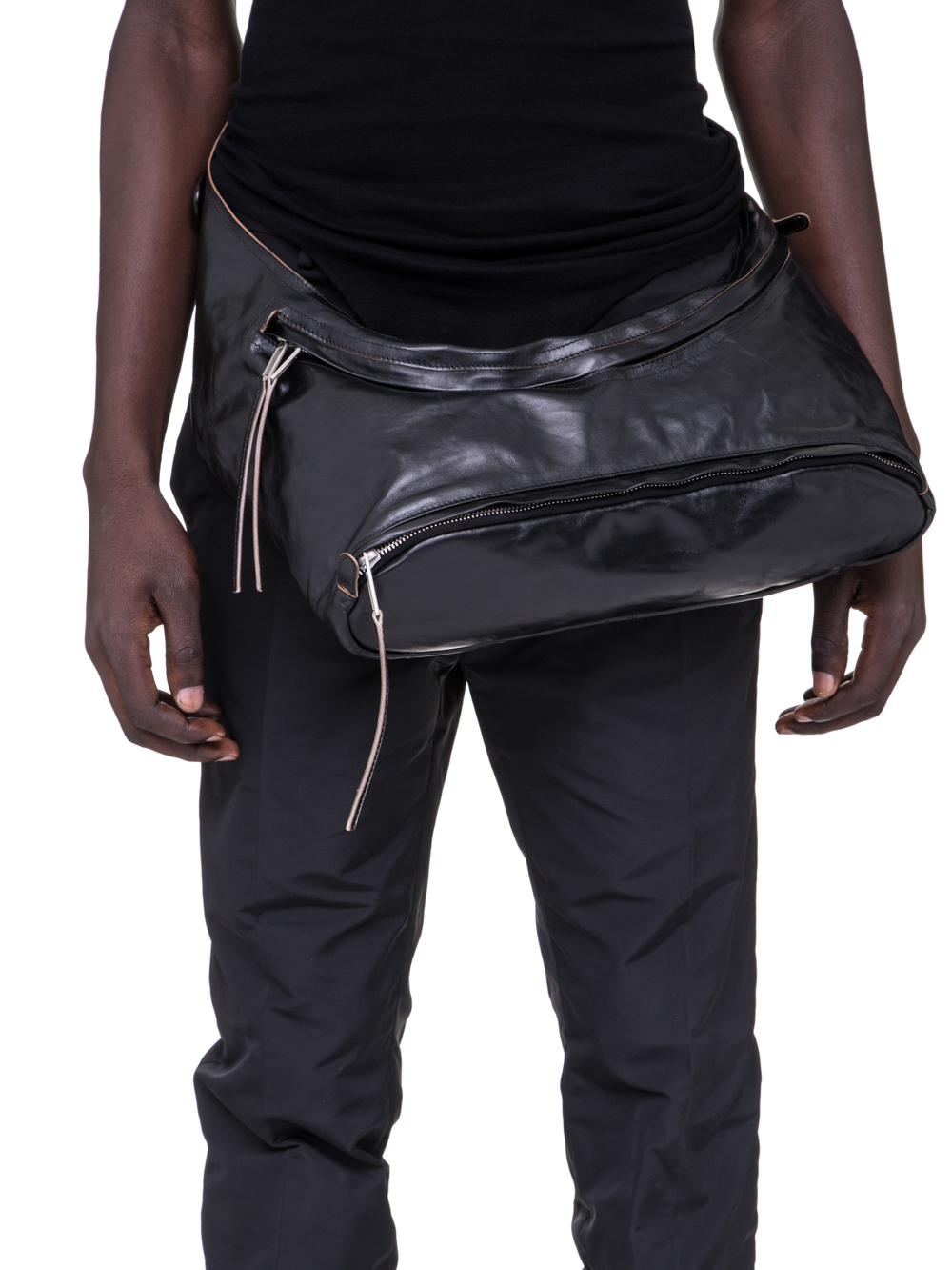 RICK OWENS SS19 BABEL FANNYPACK IN BLACK LEATHER