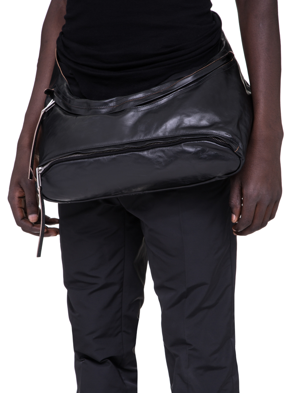 RICK OWENS SS19 BABEL FANNYPACK IN BLACK LEATHER