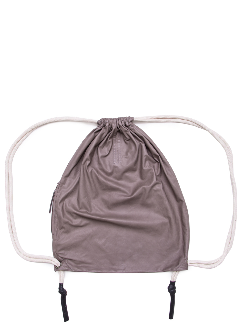 RICK OWENS SS19 BABEL LARGE DRAWSTRING BACKPACK IN DUST GREY BABY CALF LEATHER