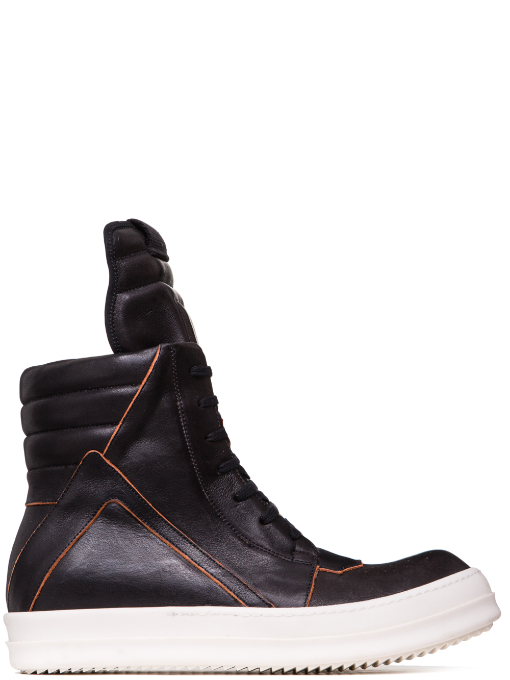 RICK OWENS SS19 BABEL GEOBASKETS IN BLACK CALF LEATHER