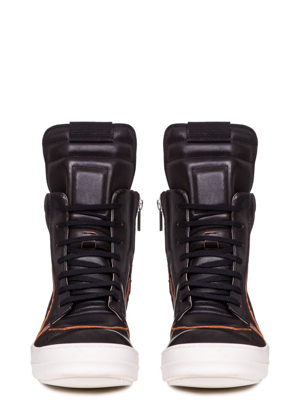 RICK OWENS SS19 BABEL GEOBASKETS IN BLACK CALF LEATHER