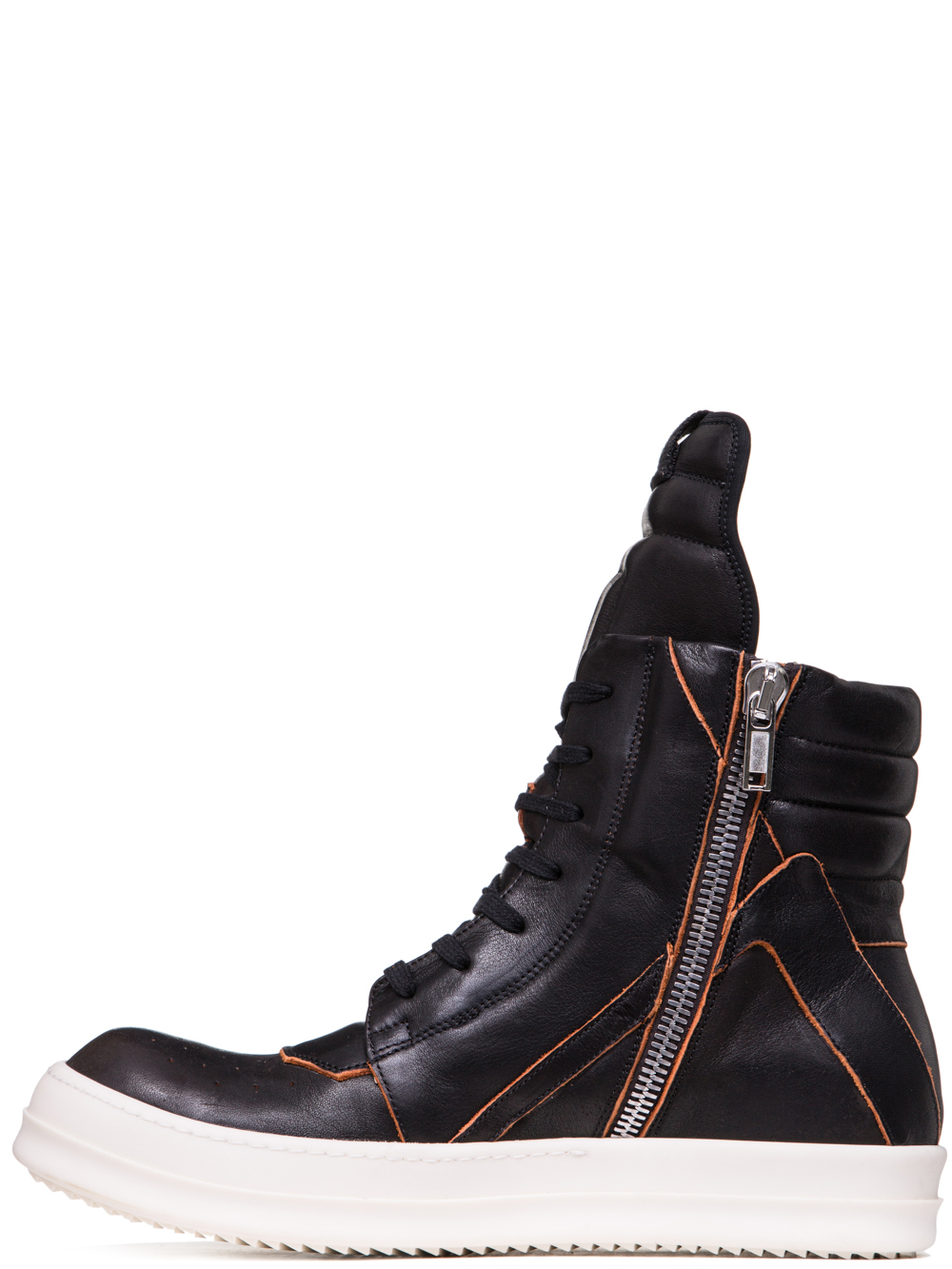 RICK OWENS SS19 BABEL GEOBASKETS IN BLACK CALF LEATHER