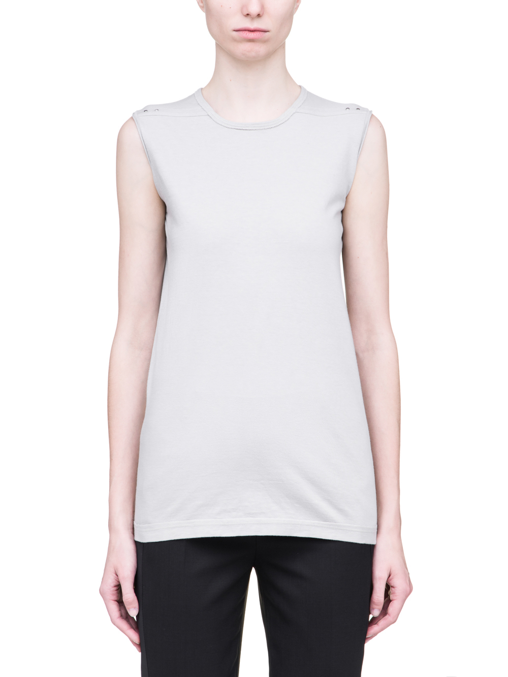 RICK OWENS SS19 BABEL LEVEL SLEEVELESS TEE IN OYSTER LIGHT GREY MEDIUM WEIGHT COTTON JERSEY
