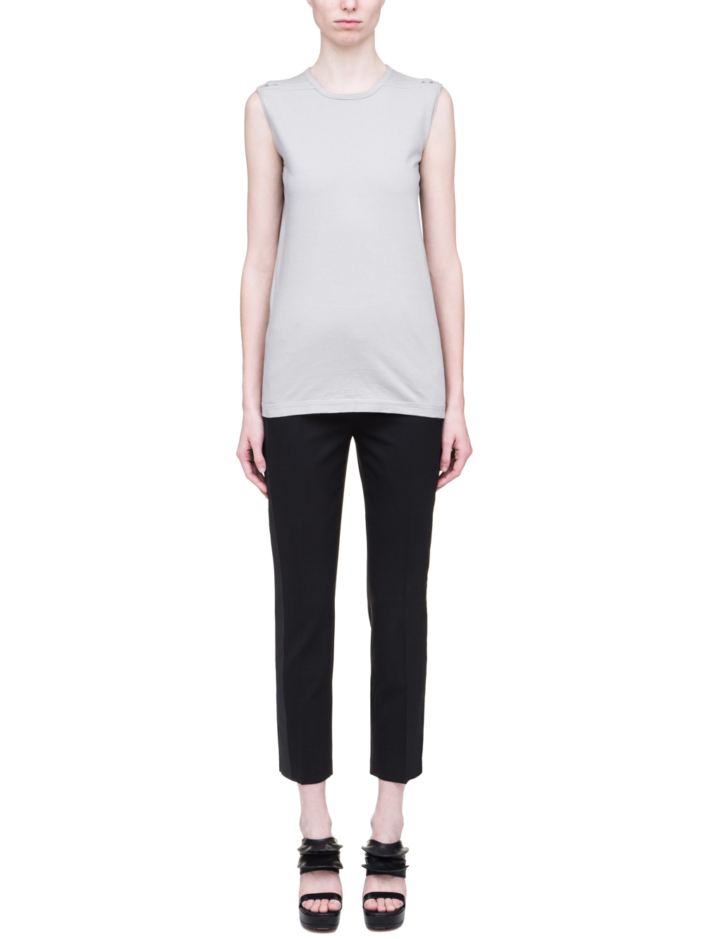 RICK OWENS SS19 BABEL LEVEL SLEEVELESS TEE IN OYSTER LIGHT GREY MEDIUM WEIGHT COTTON JERSEY