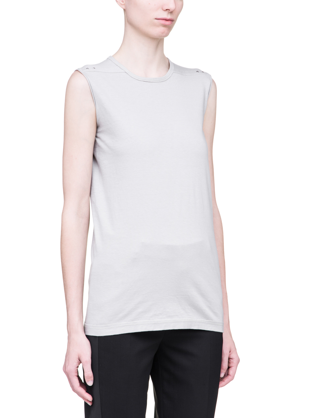 RICK OWENS SS19 BABEL LEVEL SLEEVELESS TEE IN OYSTER LIGHT GREY MEDIUM WEIGHT COTTON JERSEY