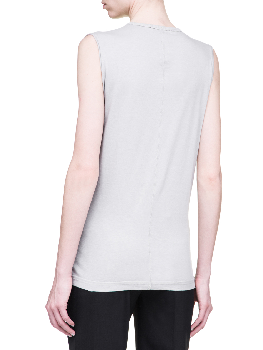 RICK OWENS SS19 BABEL LEVEL SLEEVELESS TEE IN OYSTER LIGHT GREY MEDIUM WEIGHT COTTON JERSEY