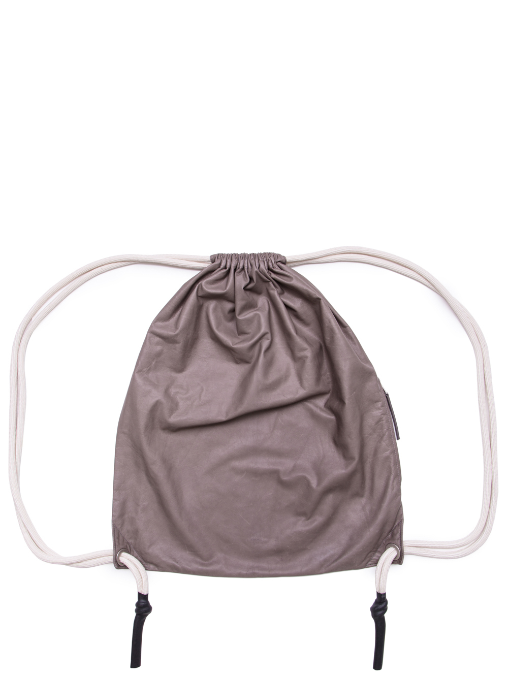 RICK OWENS SS19 BABEL LARGE DRAWSTRING BACKPACK IN DUST GREY BABY CALF LEATHER
