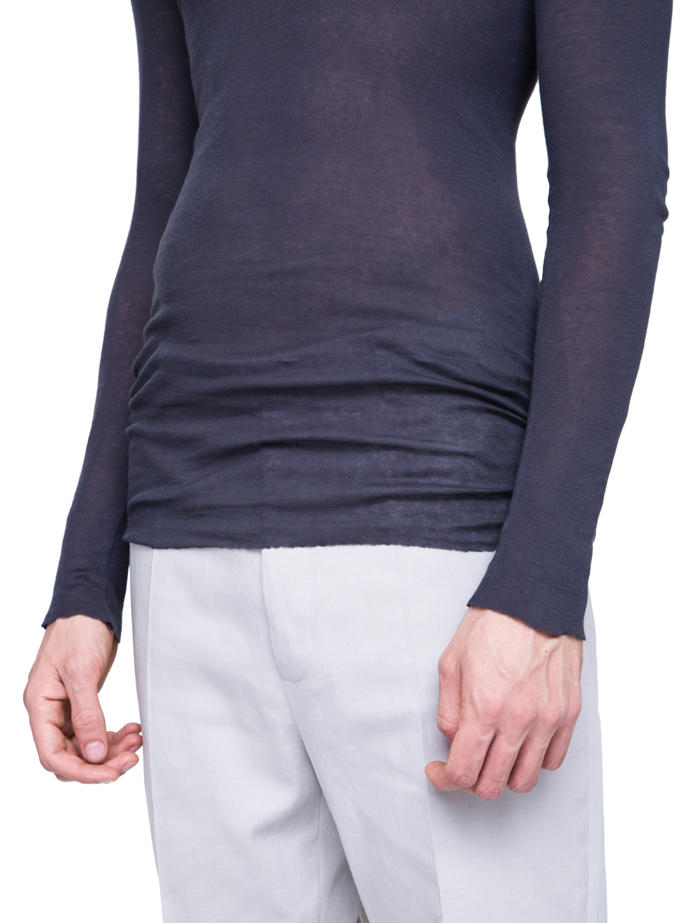 RICK OWENS SS19 BABEL LONGSLEEVE RIB TEE IN BLUJAY BLUE MINI RIB COTTON
