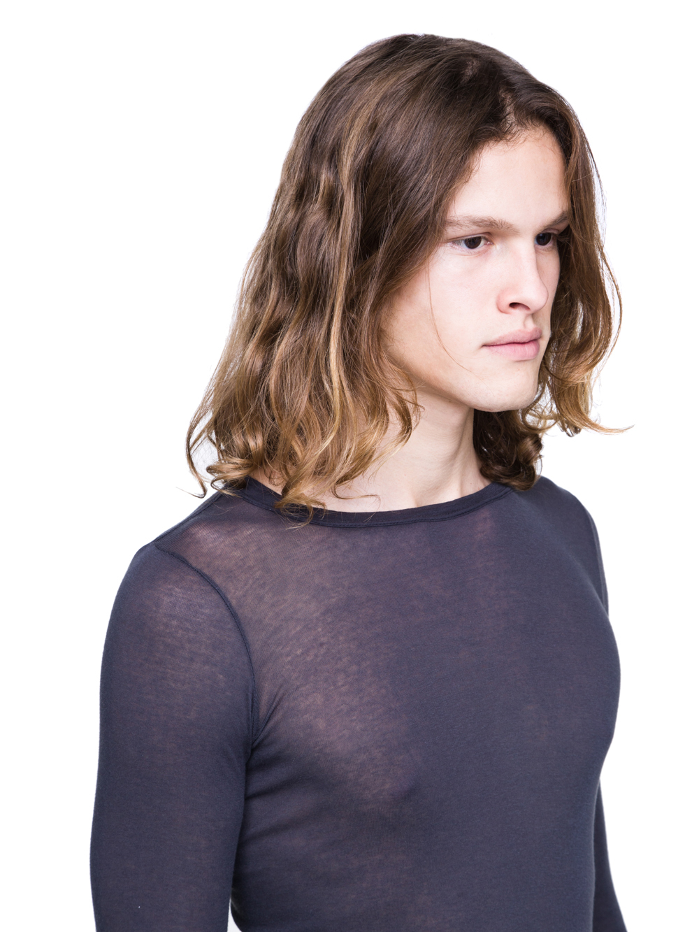 RICK OWENS SS19 BABEL LONGSLEEVE RIB TEE IN BLUJAY BLUE MINI RIB COTTON
