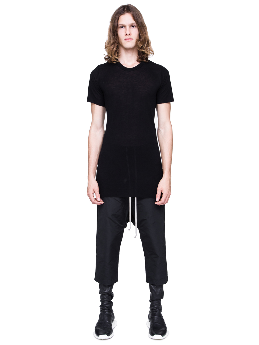 RICK OWENS SS19 BABEL BASIC SHORTSLEEVE TEE IN BLACK VISCOSE SILK