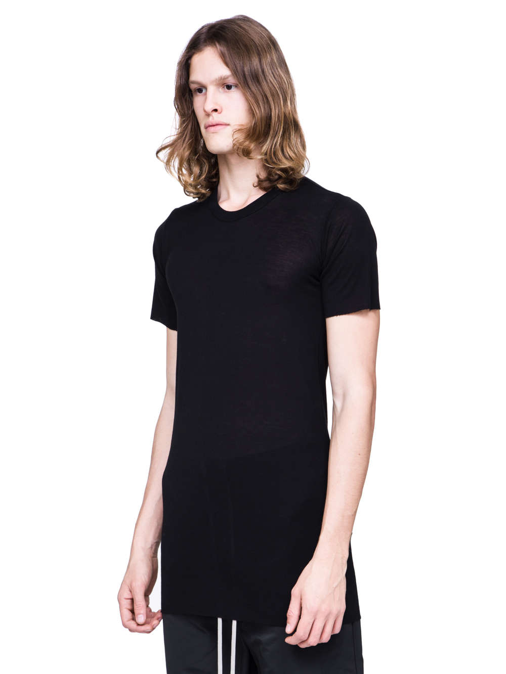 RICK OWENS SS19 BABEL BASIC SHORTSLEEVE TEE IN BLACK VISCOSE SILK