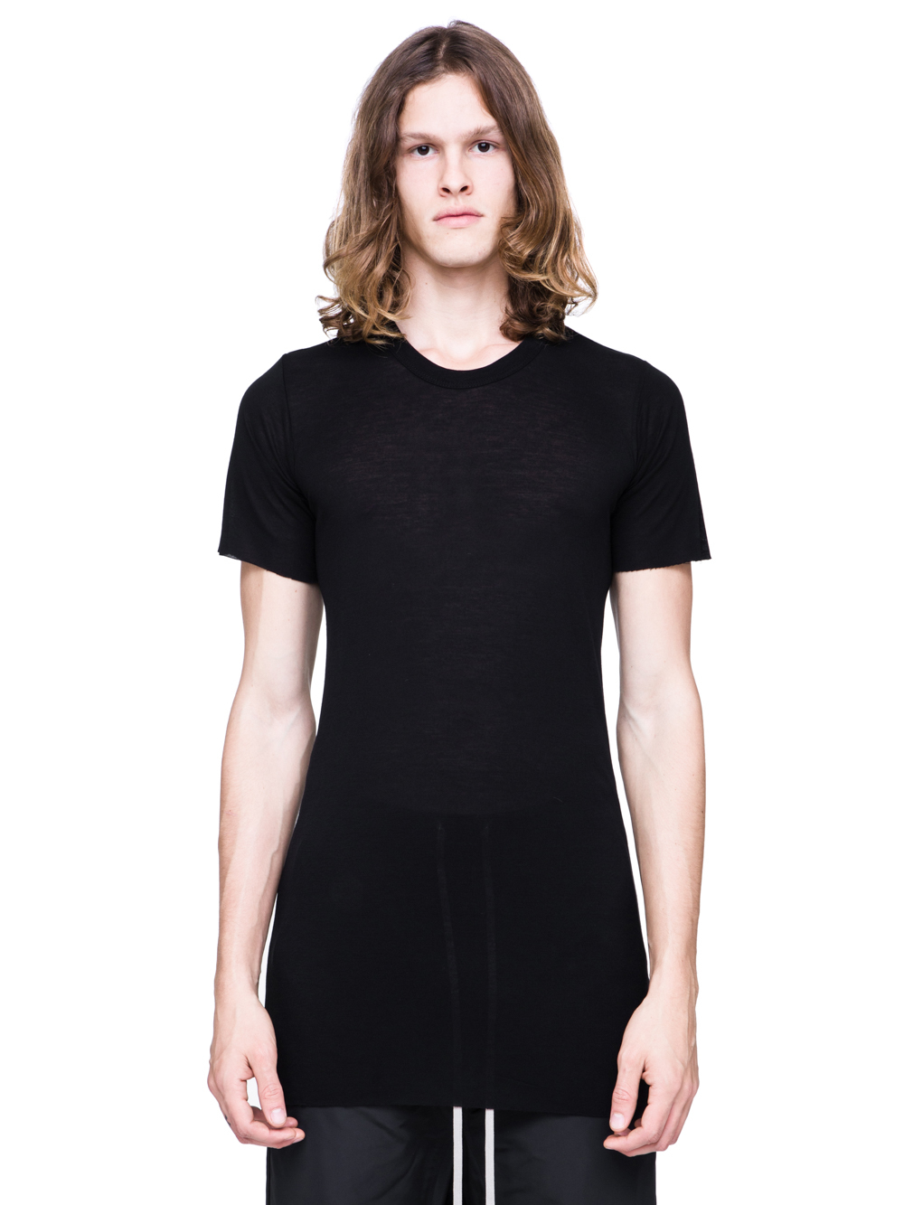 RICK OWENS SS19 BABEL BASIC SHORTSLEEVE TEE IN BLACK VISCOSE SILK