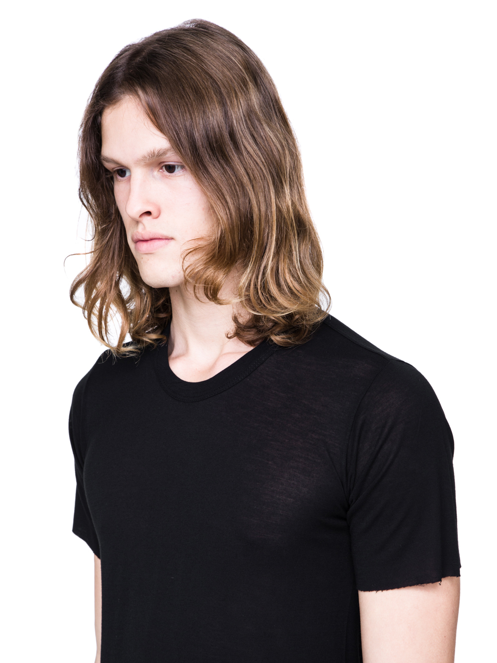 RICK OWENS SS19 BABEL BASIC SHORTSLEEVE TEE IN BLACK VISCOSE SILK