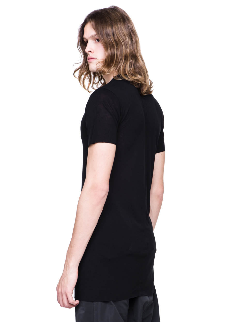 RICK OWENS SS19 BABEL BASIC SHORTSLEEVE TEE IN BLACK VISCOSE SILK