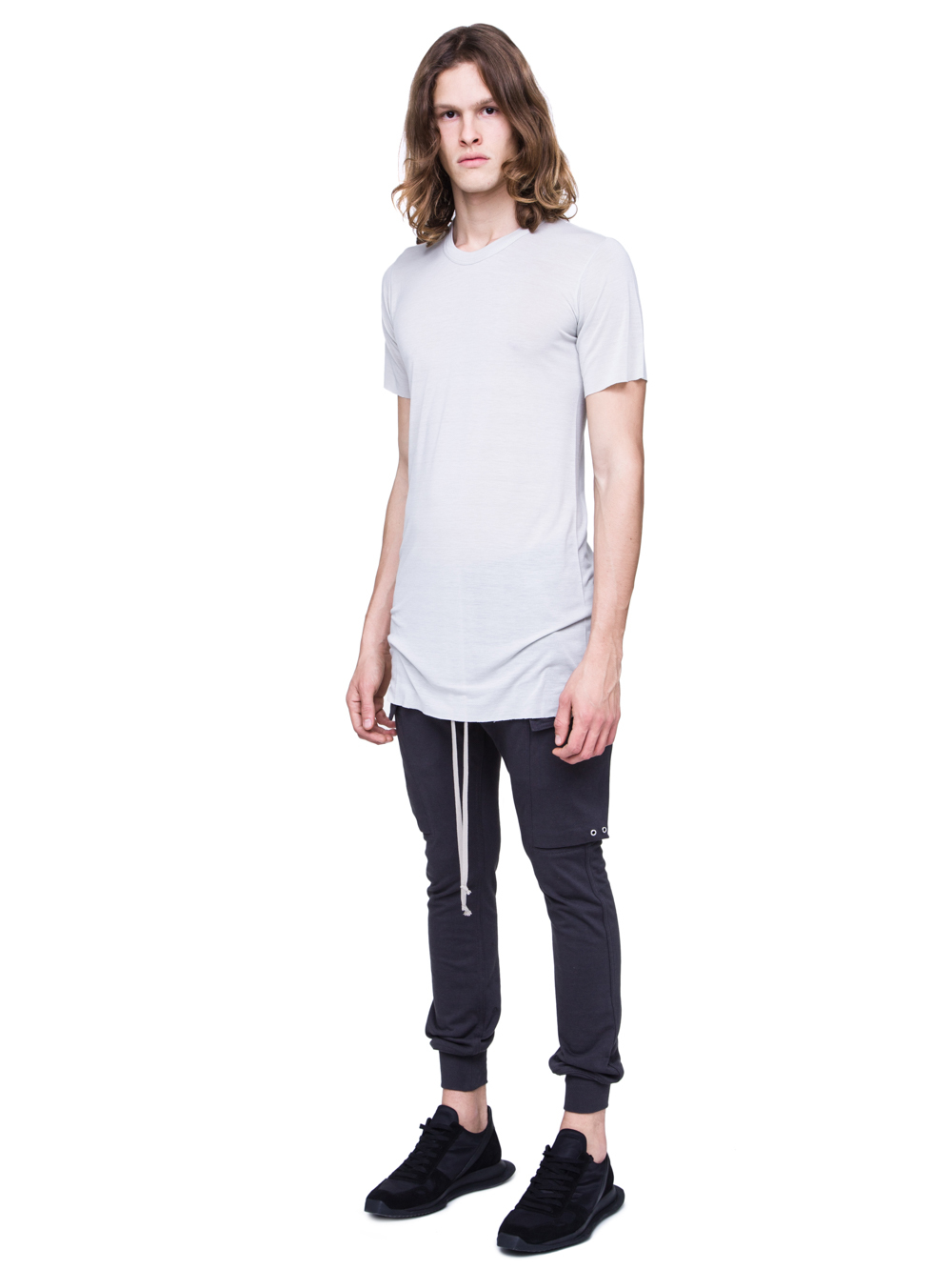 RICK OWENS SS19 BABEL BASIC SHORTSLEEVE TEE IN OYSTER LIGHT GREY VISCOSE SILK JERSEY