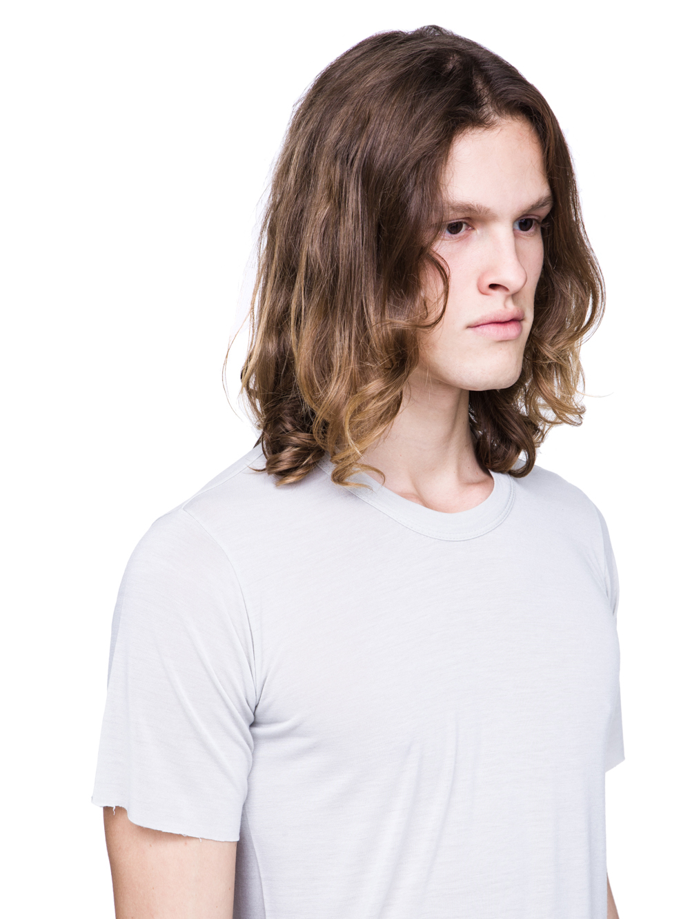 RICK OWENS SS19 BABEL BASIC SHORTSLEEVE TEE IN OYSTER LIGHT GREY VISCOSE SILK JERSEY