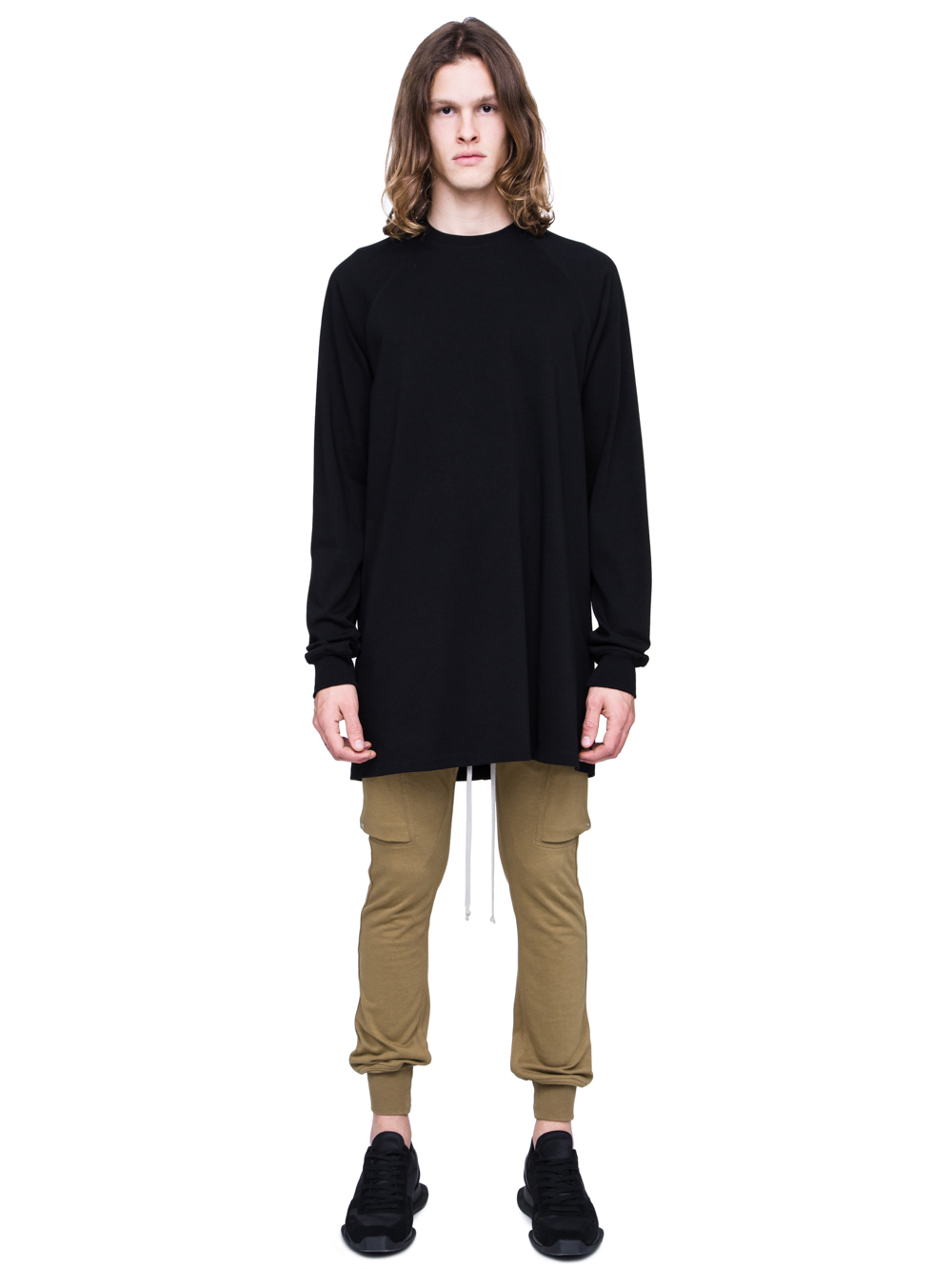 RICK OWENS SS19 BABEL BASEBALL SWEATSHIRT IN BLACK COTTON JERSEY