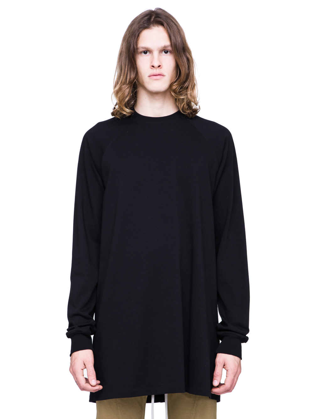 RICK OWENS SS19 BABEL BASEBALL SWEATSHIRT IN BLACK COTTON JERSEY
