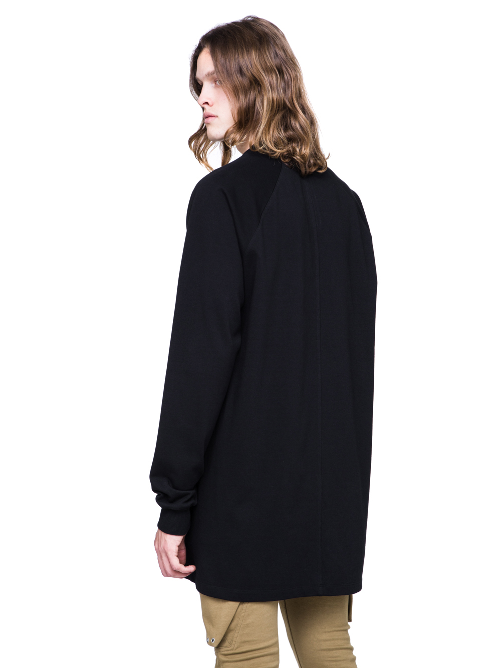RICK OWENS SS19 BABEL BASEBALL SWEATSHIRT IN BLACK COTTON JERSEY