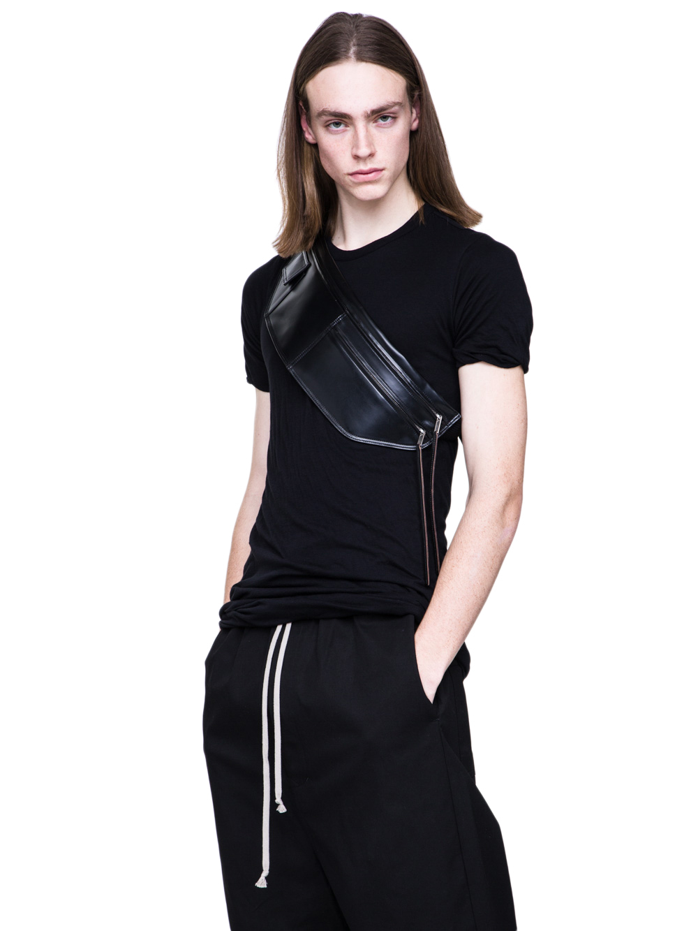 RICK OWENS SS19 BABEL MONEY BELT IN BLACK LEATHER