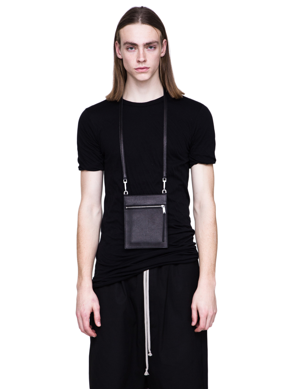 RICK OWENS SS19 BABEL SECURITY POCKET IN BLACK LEATHER